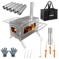 Wood Burning Portable Tent Stove With 6 Stainless Chimney Pipes