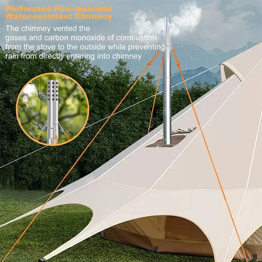 Wood Burning Portable Tent Stove With 6 Stainless Chimney Pipes
